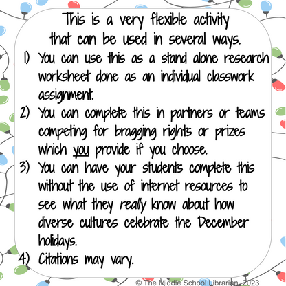 December Holidays Trivia Race Video Lesson and Worksheets