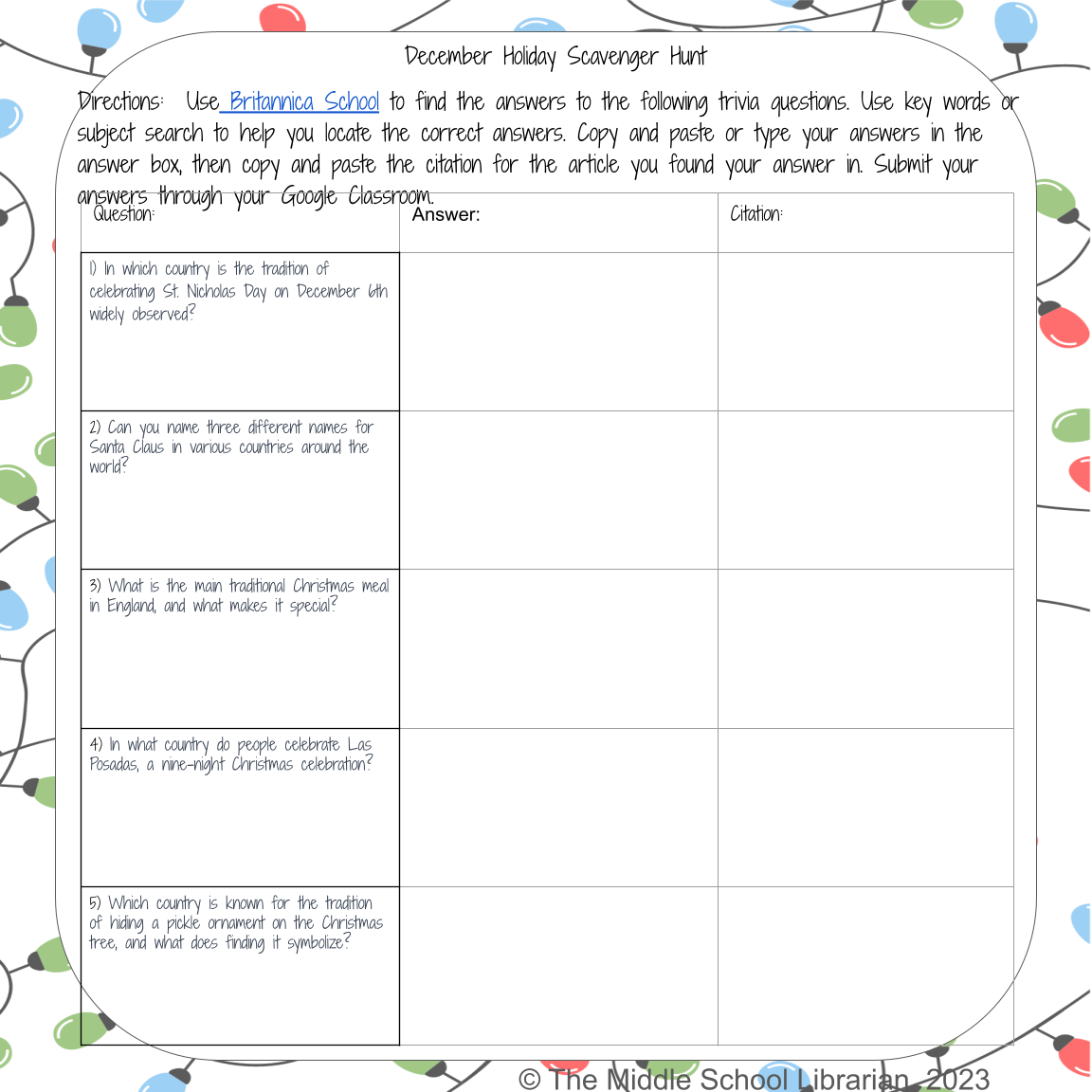 December Holidays Trivia Race Video Lesson and Worksheets