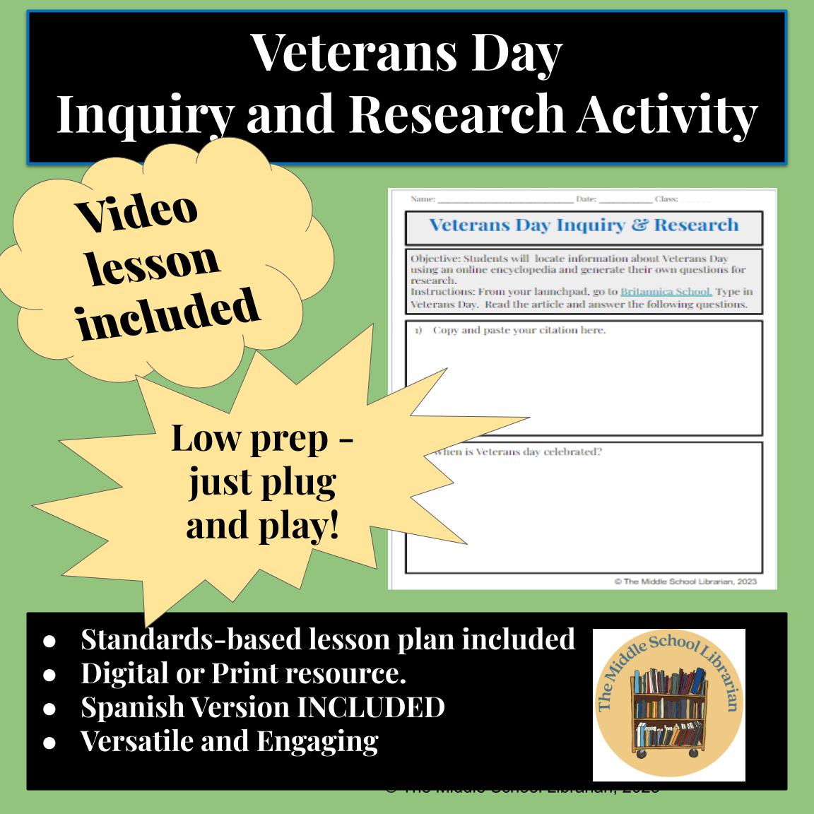 Veterans Day Research Lesson and Activity