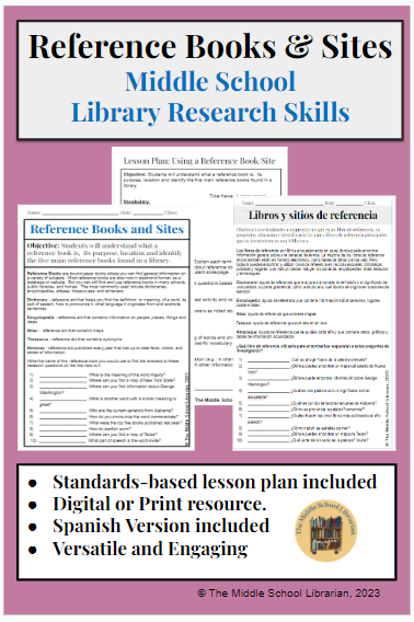 Reference Books and Sites - Middle School Library Research Activity Packet