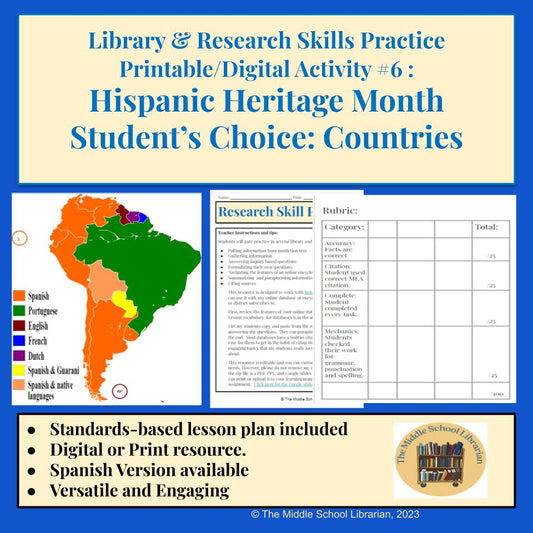 Middle School Library & Research Skills Practice Set with Inquiry & Databases #6 Countries of the World